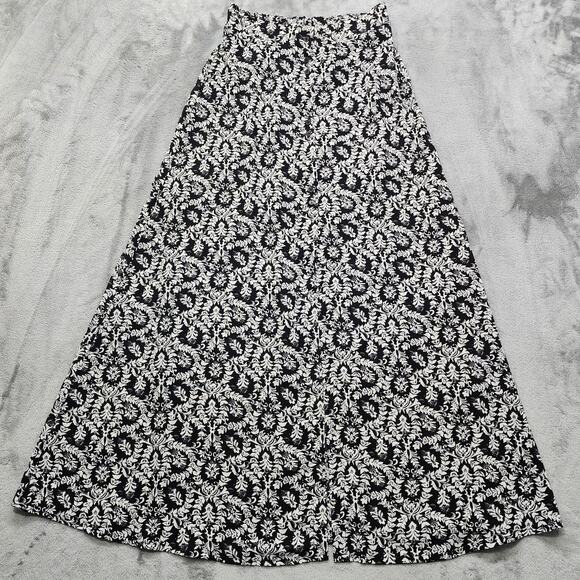 Foreign Exchange Skirt Women S Black White Floral Pull On Button Front Slit Maxi - Picture 1 of 9